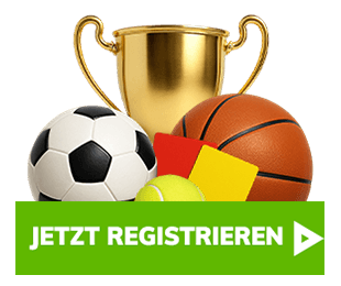 Sportkugelset mit goldenem Pokal und grünem Registrierungsbutton