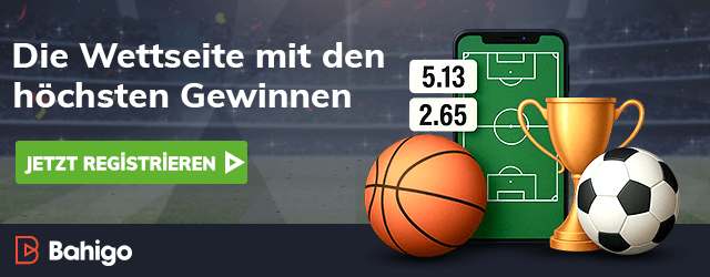 Sportwettenmotiv mit Quoten und grünem Registrierungsbutton über den Bahigo Schweizer Link
